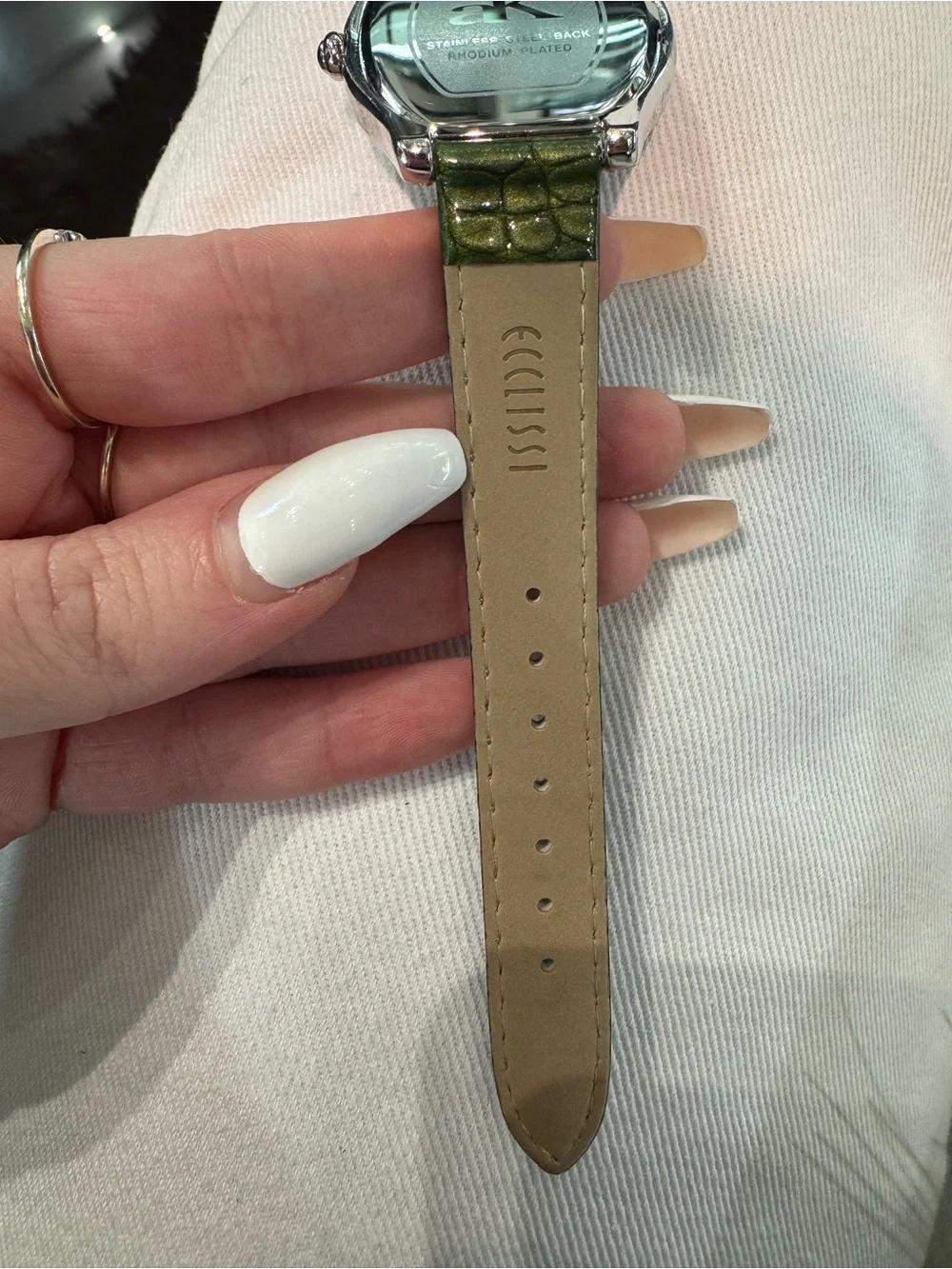 New Vintage Anne Klein Swiss Tonneau Women's Watch with Green Leather Strap